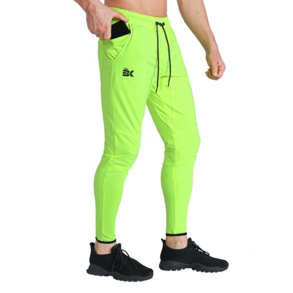 BROKIG Mens Zip Joggers Pants Casual Gym Workout Track Pants Slim - Neon Green